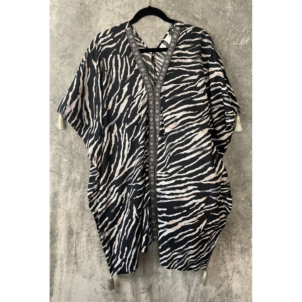 Miraclesuit Tigre Sombre Caftan‎ Coverup Womens Small Black Animal Print Cotton